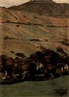 Houses before mountain slope by Egon Schiele